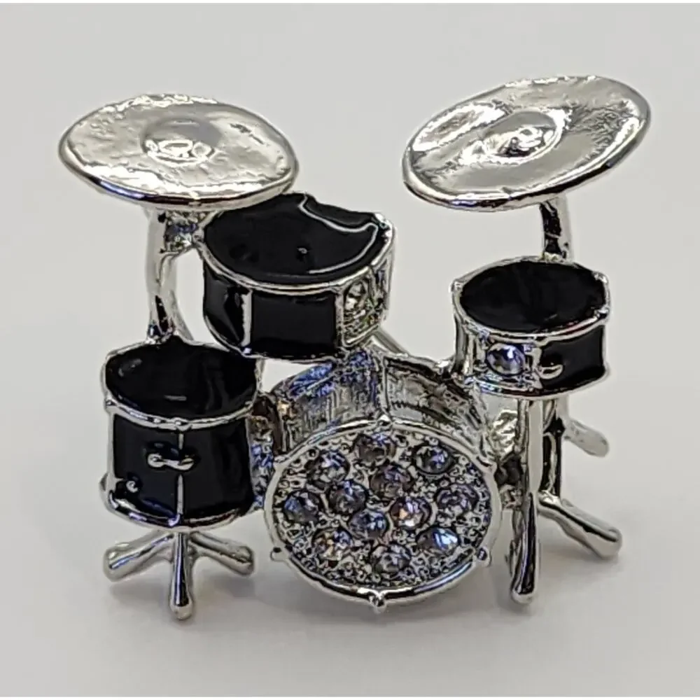 Drum Set Brooch Enamel & Rhinestones Musical Instrument Music Rock Band